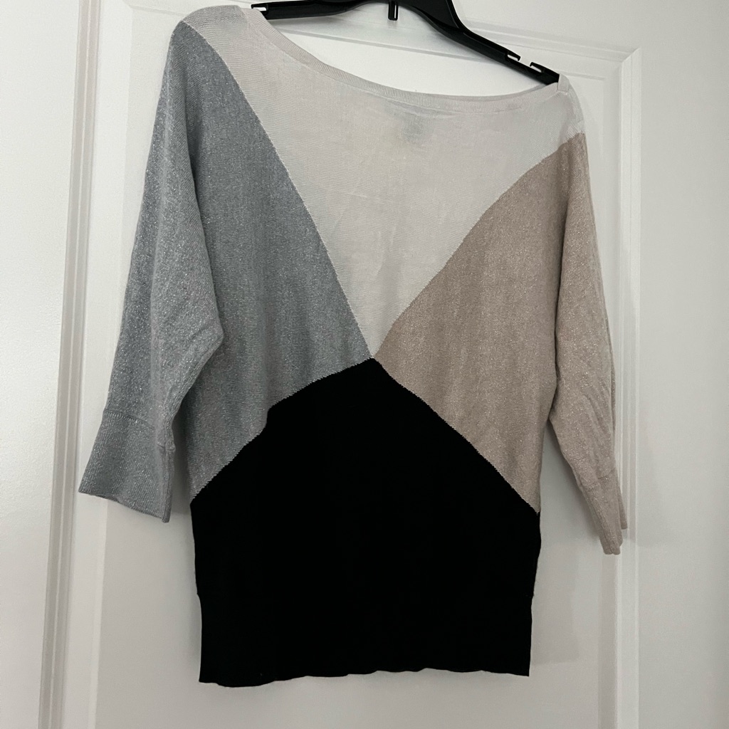 White House Black Market Colorblock Sweater - Gray, Black, Beige.